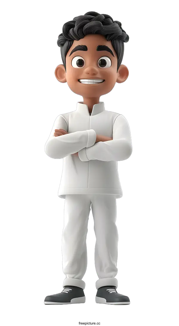 [Transparent Background PNG]A 3D rendering of a young boy wearing a white thobe.