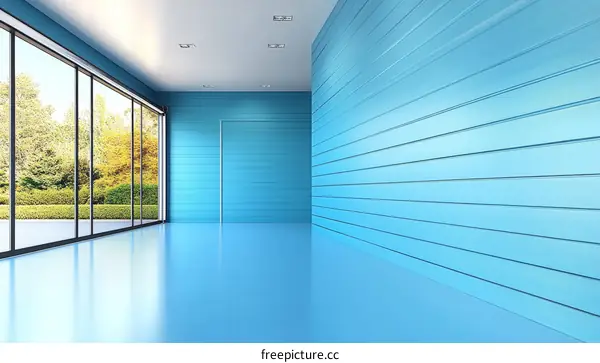 Modern Empty Blue Room with Large Windows