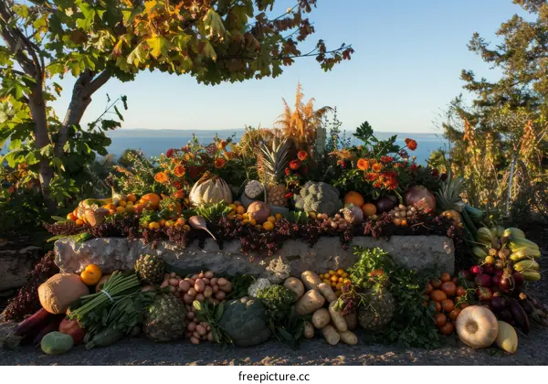 A beautiful cornucopia of autumn vegetables and fruits