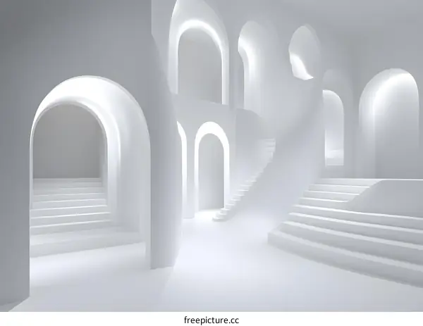 White Minimalist Archway Interior Design With Staircase