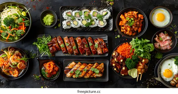 Asian Food Variety Dishes Top View