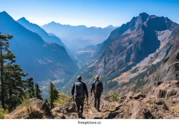 Two men hiking in the mountains