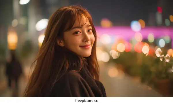 Asian Woman Portrait at Night City