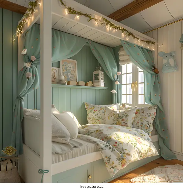 Cozy Canopy Bed in a Green Bedroom