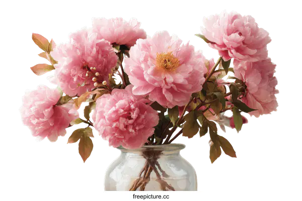 [Transparent Background PNG]Pink Peonies in a Vase