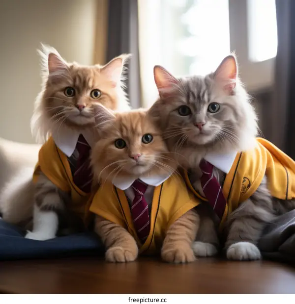 Three Cats in Hogwarts School Uniforms