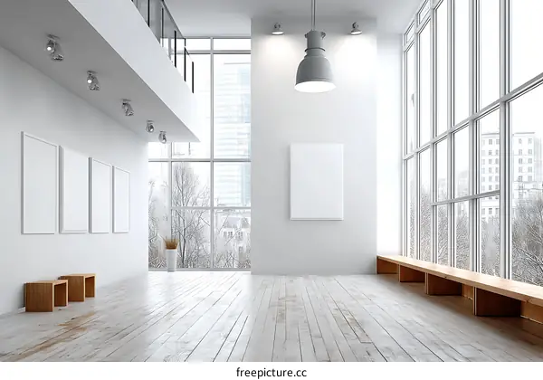 Modern Empty Gallery with Large Windows