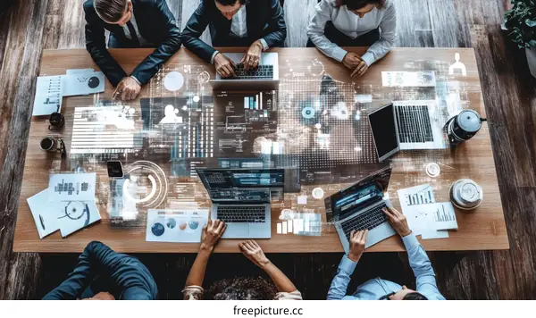 Business Meeting with Virtual Data Overlay