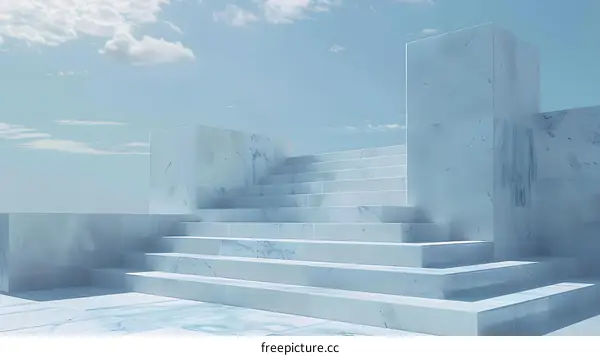 Abstract Blue Minimalist Background with Stone Steps