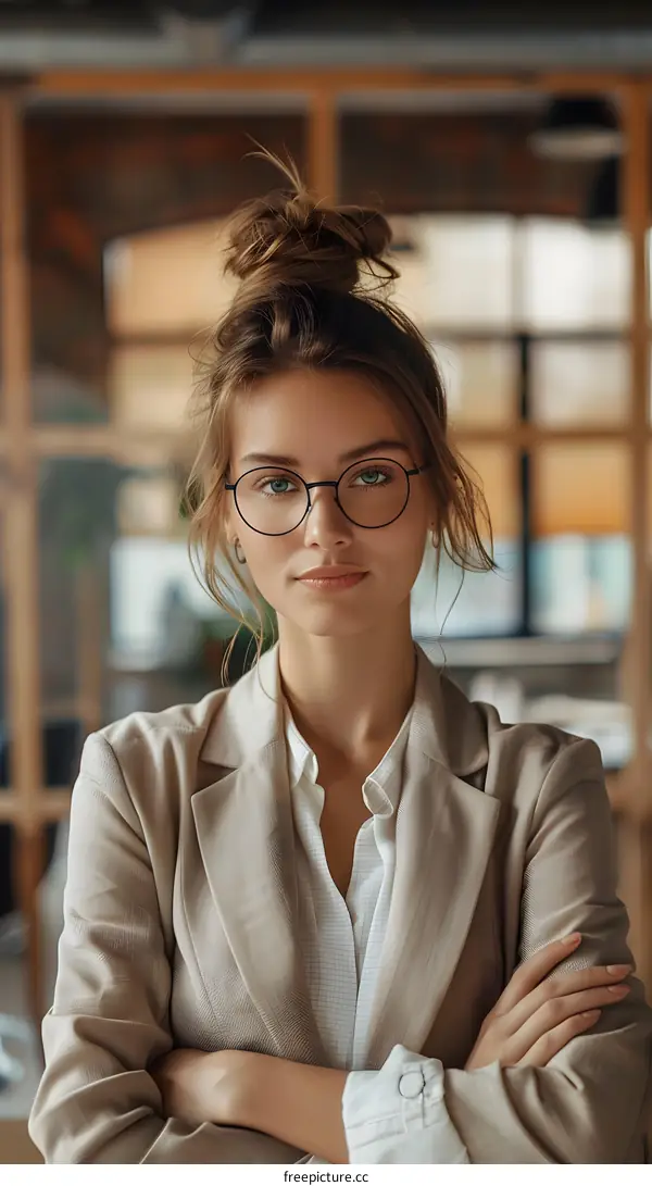 Portrait of a young businesswoman standing in an office with crossed arms
