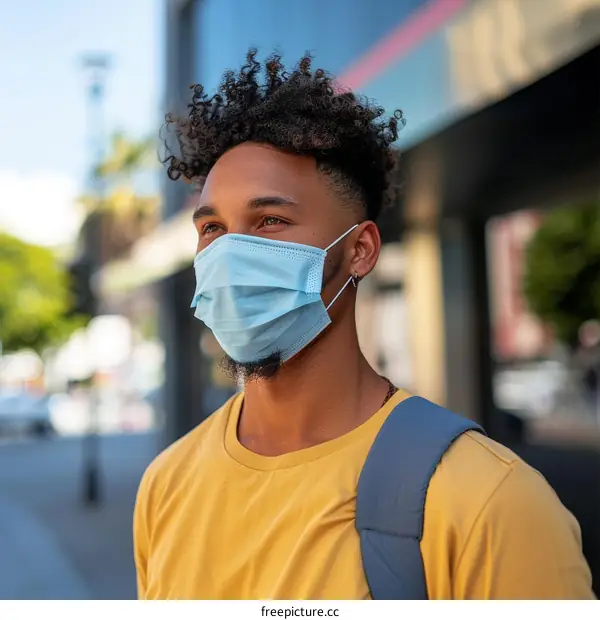 Young African American man wearing a surgical mask during the COVID-19 pandemic