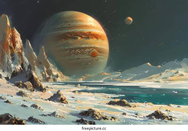 Frozen Landscape with Giant Planet
