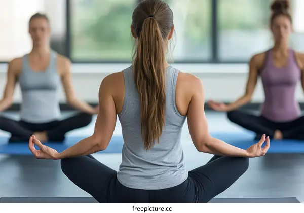 Yoga class for women practicing meditation