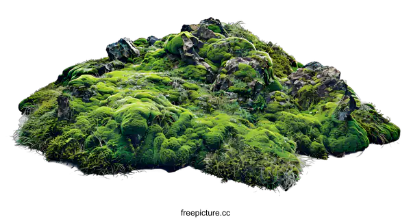 [Transparent Background PNG]Green Moss Covered Rocks on a White Background