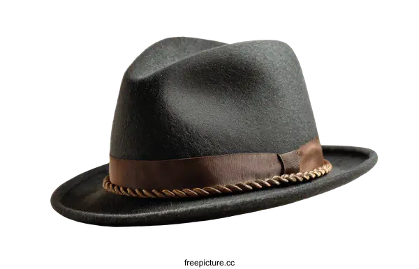 [Transparent Background PNG]Stylish Gray Fedora Hat with Brown Accents