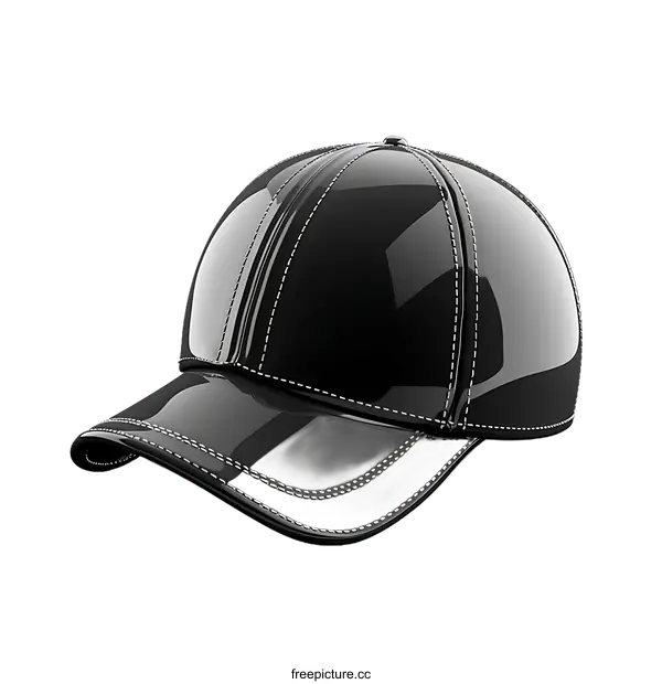 [Transparent Background PNG]Black Leather Baseball Cap With White Stitching