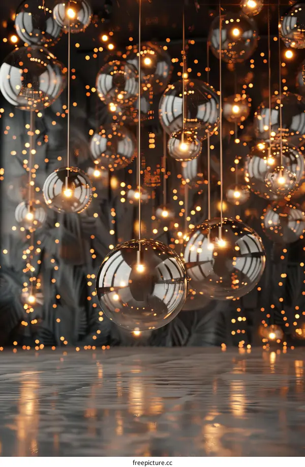 Glowing Spherical Lights over Reflective Surface