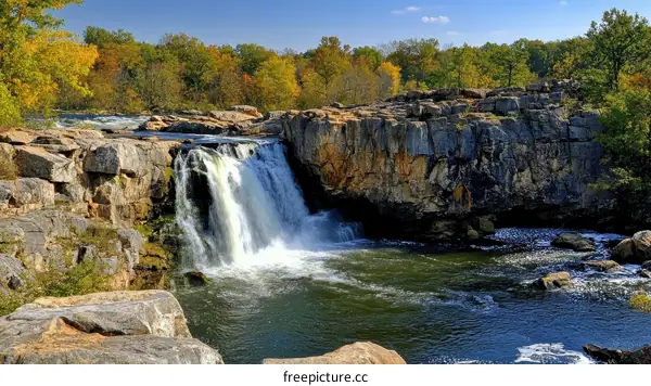 Autumn Waterfall Landscape Scenic View