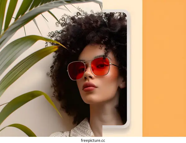 Woman With Curly Hair Wearing Red Sunglasses