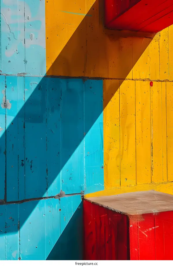 Abstract Geometric Wall with Red, Yellow, and Blue Colors