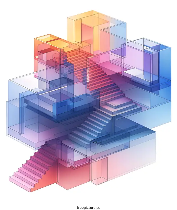 colorful 3d rendering of a building with stairs