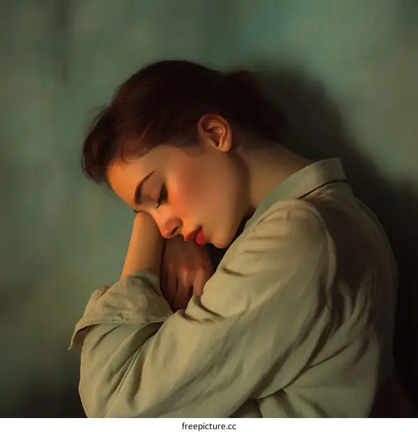 Beautiful Woman Sleeping Portrait in Soft Light