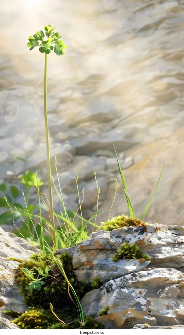 Green Plant Growing on Rocky Surface