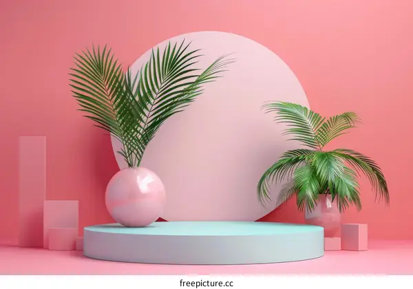 Modern Minimalist Pink and Teal Plant Display