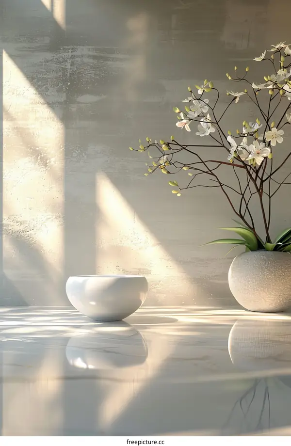 Elegant Interior Design with Soft Sunlight and Flowers