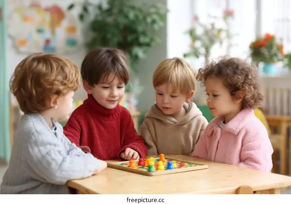 Preschoolers Playing a Board Game