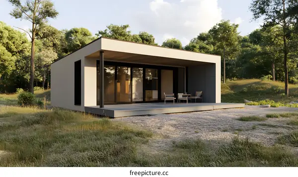 Modern Minimalist House Design With Large Windows And Patio