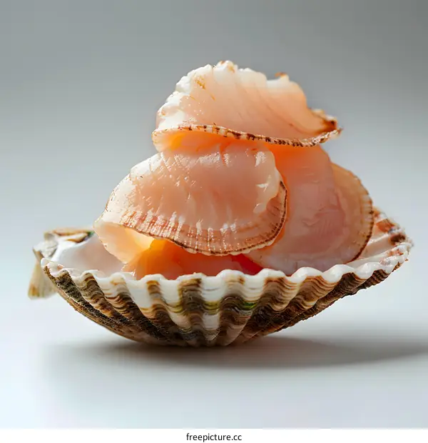Fresh raw scallops in a shell