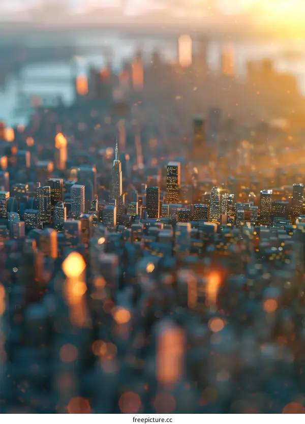 Small City Model with Glowing Lights