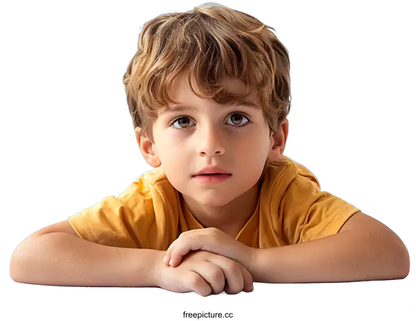 [Transparent Background PNG]Portrait of a Young Boy With Curly Blonde Hair
