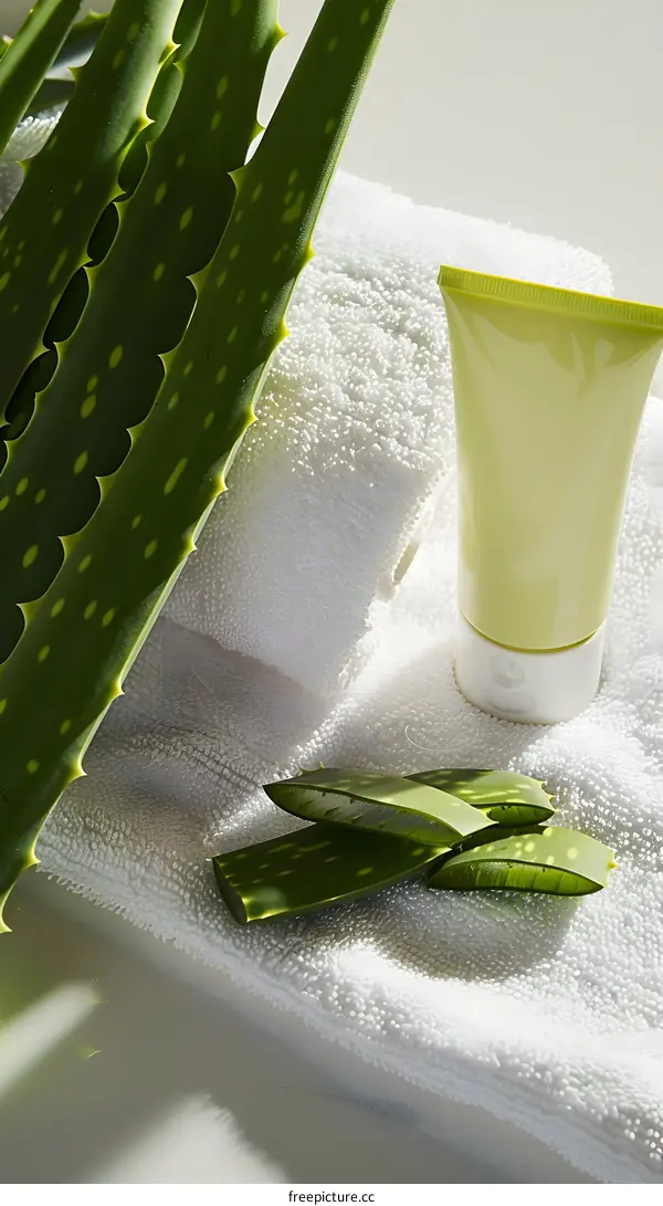 Aloe Vera Plant with Cream Tube and Towel
