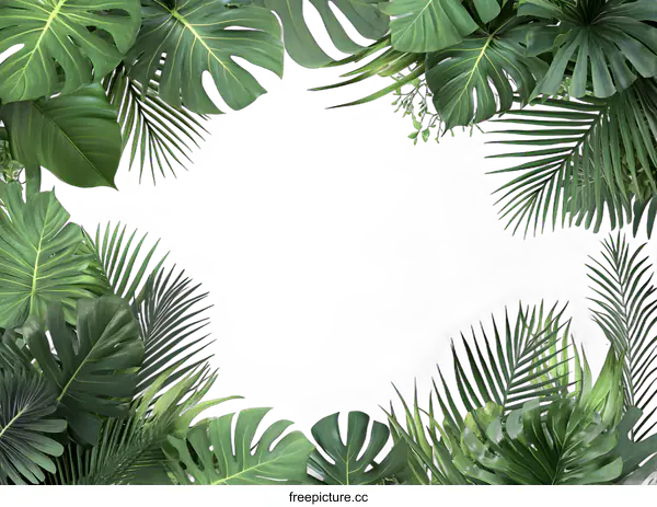 [Transparent Background PNG]Green Tropical Leaves Border Frame Background