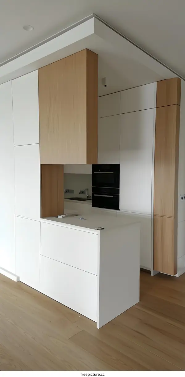 Modern Kitchen Design with White Cabinets and Wooden Accents