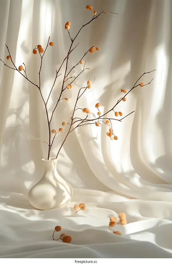 Minimalist White Vase with Dried Branches and Berries