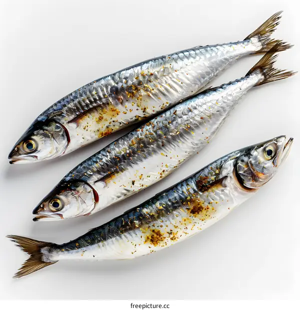 Three Whole Mackerel on a White Background