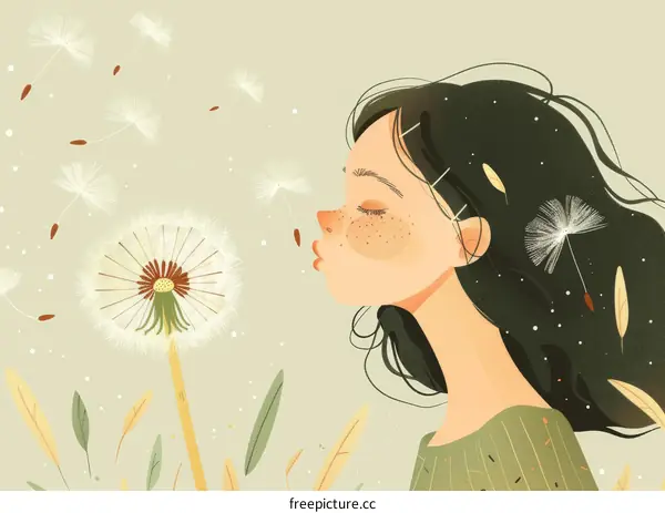 Girl Blowing Dandelion Seeds