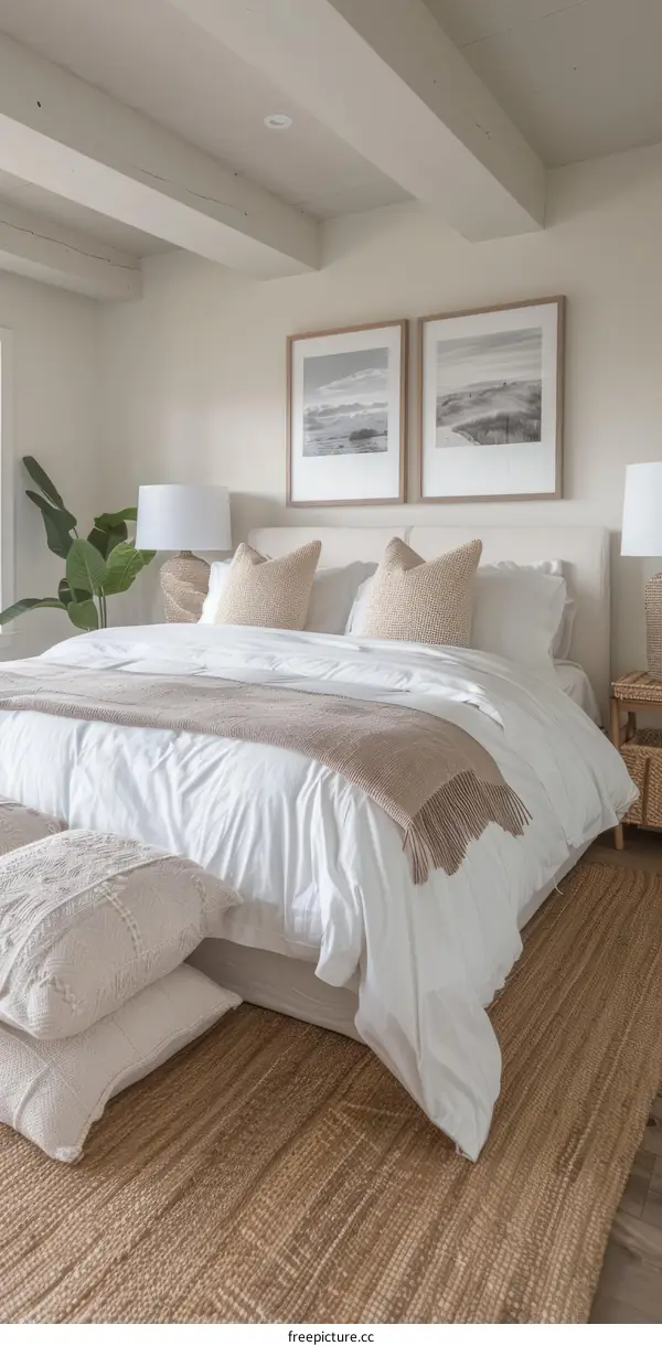 Neutral Coastal Bedroom With Natural Textures and Plants