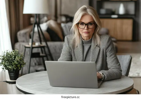 Focused Businesswoman Working on Laptop in Modern Home Office