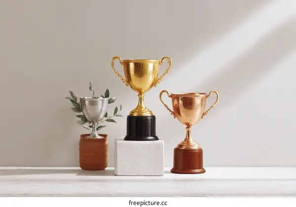 Three Award Trophies on Display