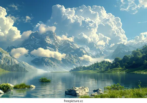 Stunning Mountain Lake Scenery Under a Cloudy Sky