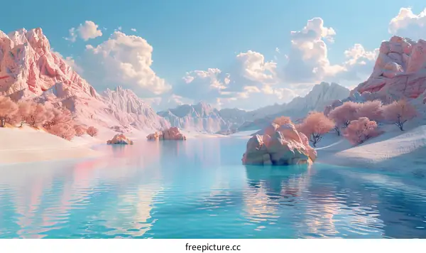 Pink Fantasy Landscape: Dreamy Mountains and Skies