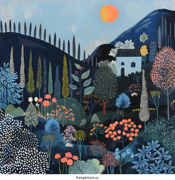 Blue House in a Mountain Landscape