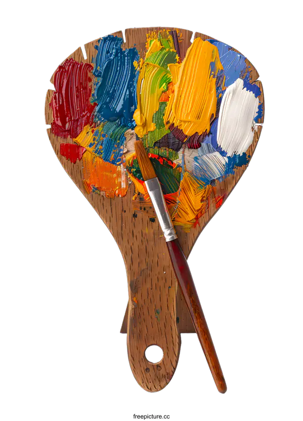 [Transparent Background PNG]Colorful artists palette with paintbrush