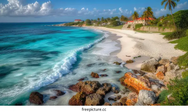 Beautiful beach with white sand and blue water