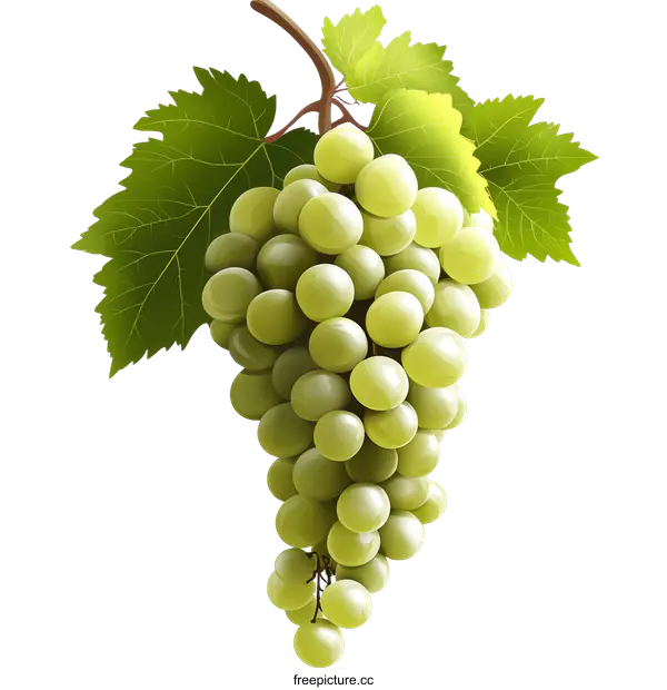 [Transparent Background PNG]A Bunch of Fresh Green Grapes with Leaves
