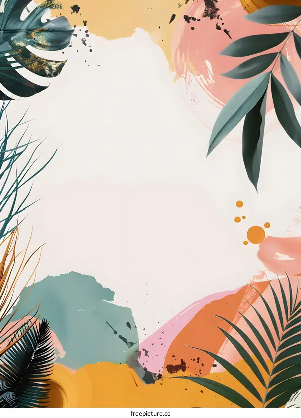 Abstract Watercolor Background With Tropical Leaves